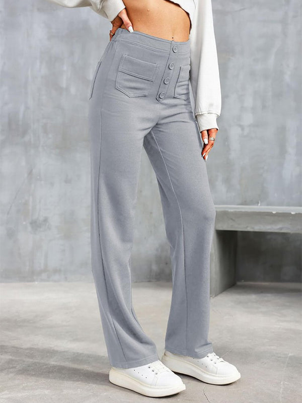 ⏳ Solid Colour Casual Straight Leg Multi-Pocket High Stretch Pants