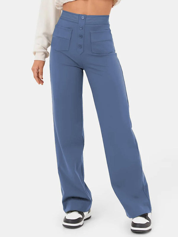 ⏳ Solid Colour Casual Straight Leg Multi-Pocket High Stretch Pants