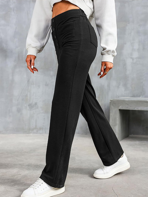 ⏳ Solid Colour Casual Straight Leg Multi-Pocket High Stretch Pants