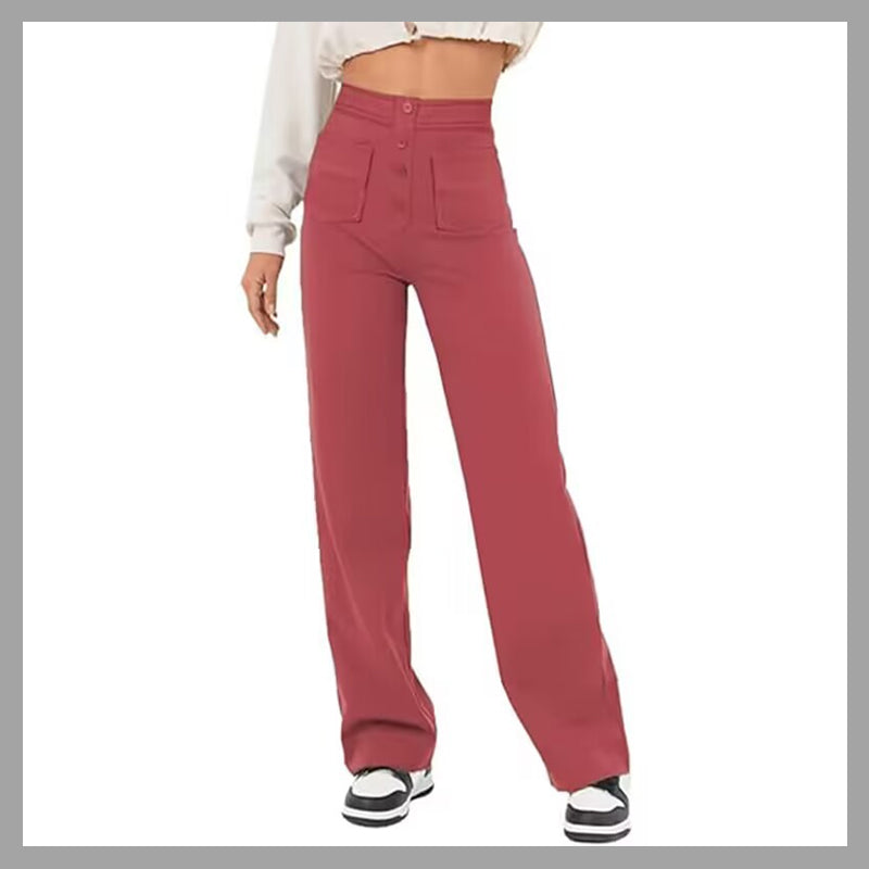 ⏳ Solid Colour Casual Straight Leg Multi-Pocket High Stretch Pants