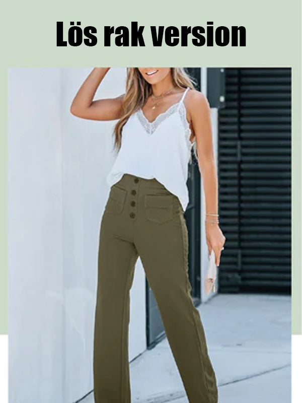 ⏳ Solid Colour Casual Straight Leg Multi-Pocket High Stretch Pants