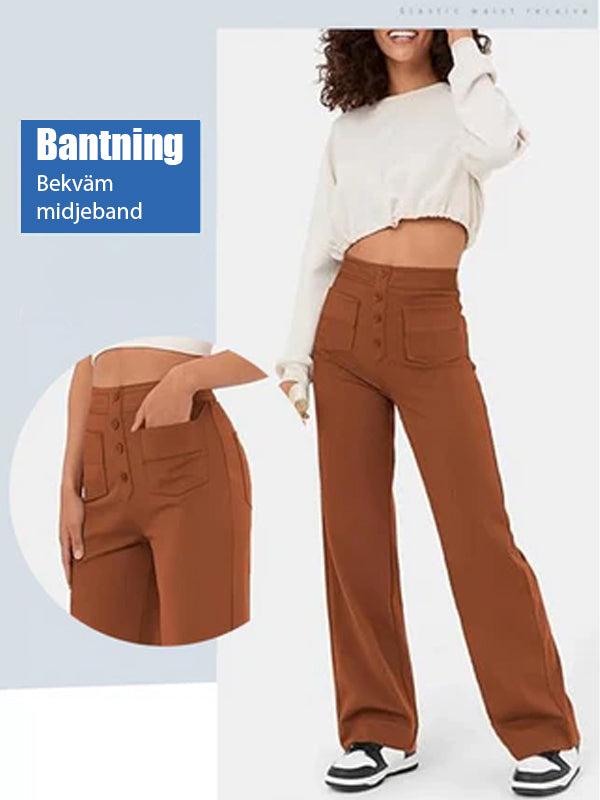 ⏳ Solid Colour Casual Straight Leg Multi-Pocket High Stretch Pants