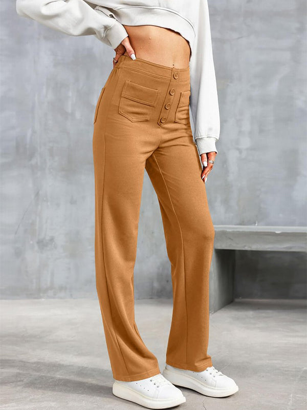 ⏳ Solid Colour Casual Straight Leg Multi-Pocket High Stretch Pants